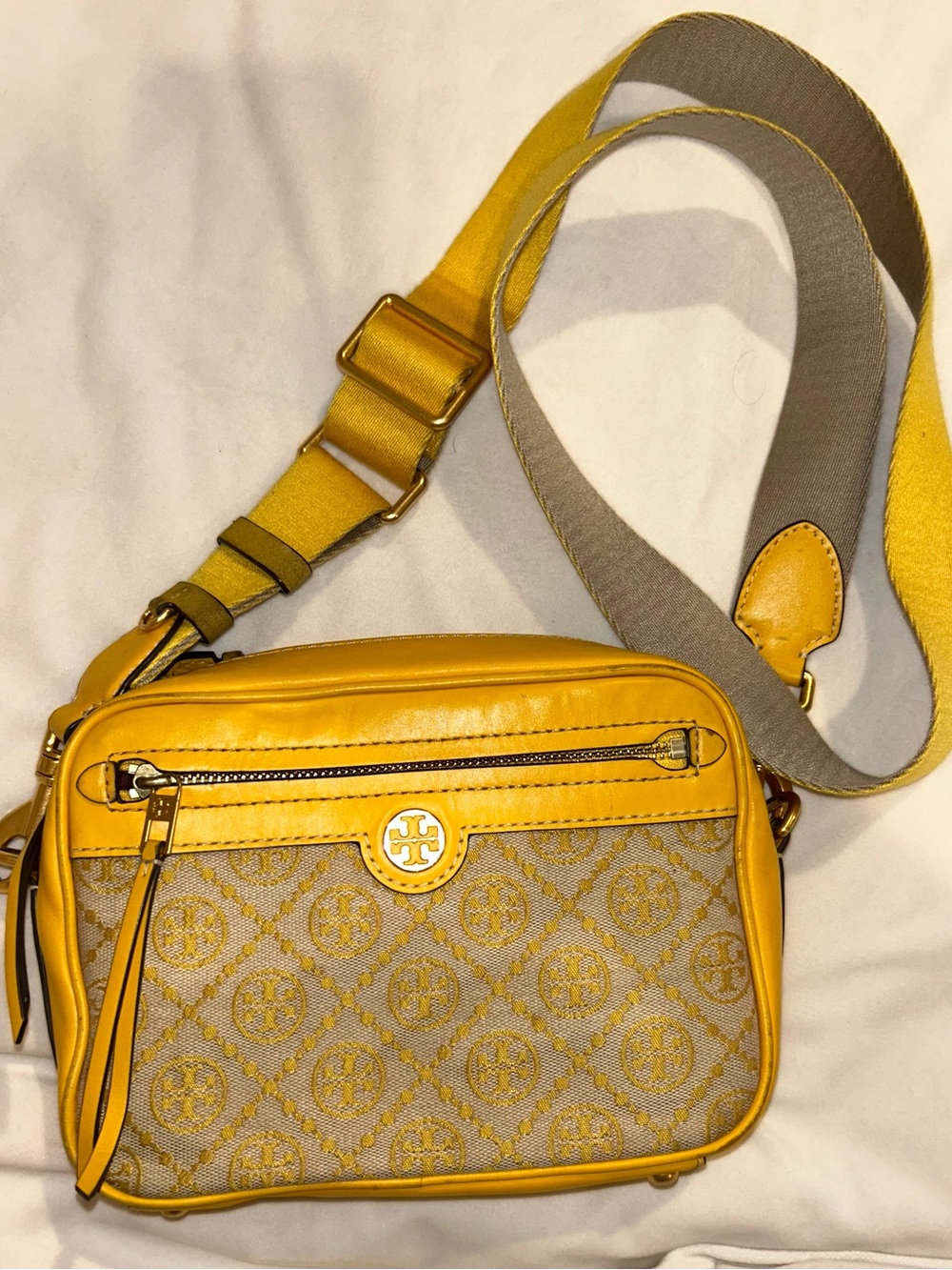 Tory Burch Yellow Logo Jacquard Crossbody Camera Bag